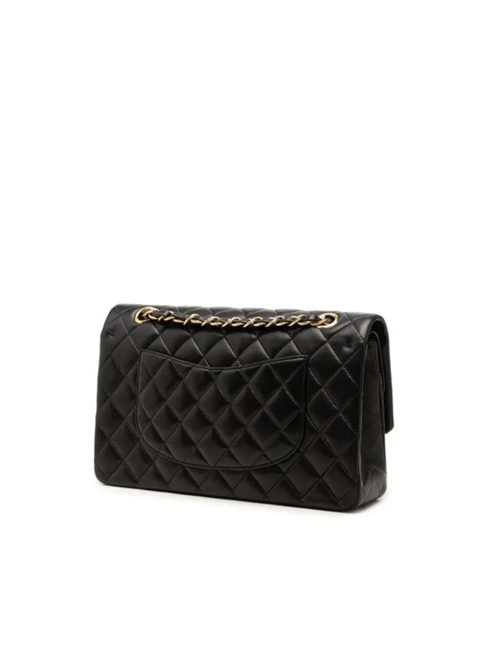 Chanel CC Logo Double Flap Quilted 25 Chain Shoulder Bag Black Lambskin